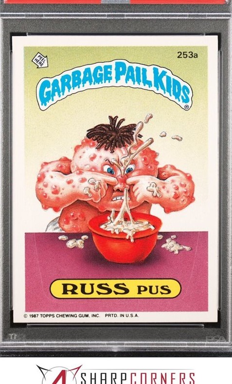 1987 Topps Garbage Pail Kids Series 7 "Age Pail" Back #253a Russ Pus front