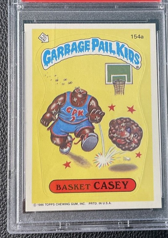 1986 Topps Garbage Pail Kids Stickers-U.K. Minis #154a Basket Casey front