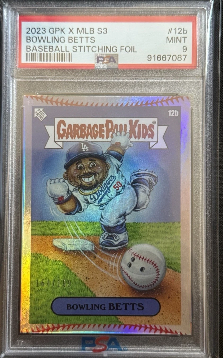2023 Topps Topps Garbage Pail Kids X Mlb Series 3 Baseball Stitching Foil #12b Bowling Betts front