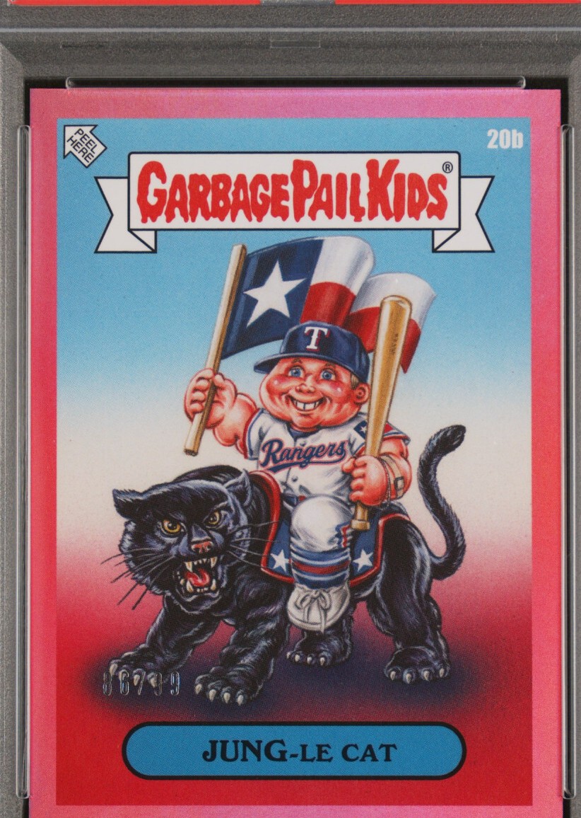 2023 Topps Topps Garbage Pail Kids X Mlb Series 3 Pink Foil #20b Jung-Le Cat front