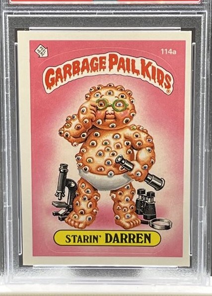 1986 Topps Garbage Pail Kids Stickers Die-Cut Error-No Copyright #114a Starin' Darren front