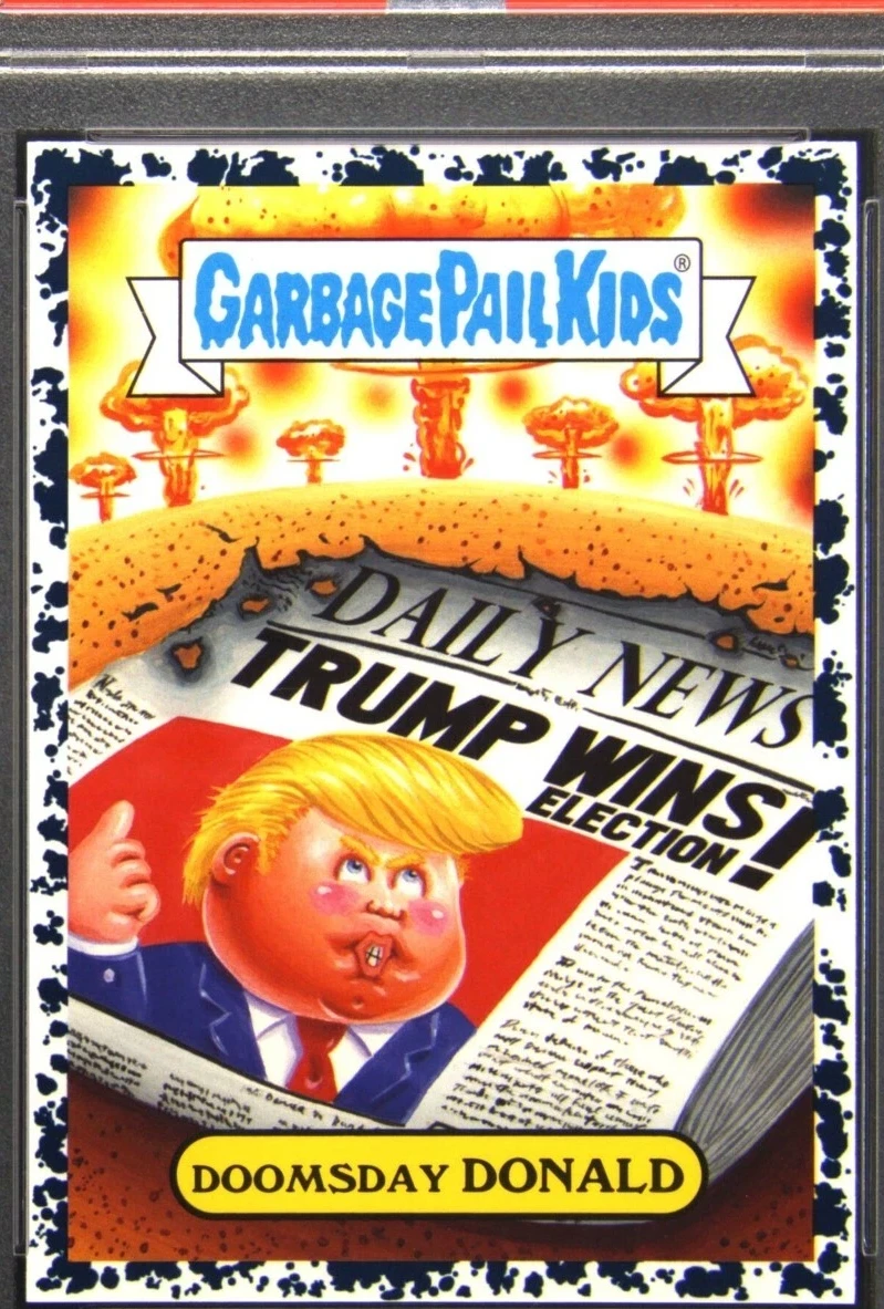 2017 Topps Garbage Pail Kids Adam-Geddon Series 1 Nuclear Sticker Bruised Black #3a Doomsday Donald front