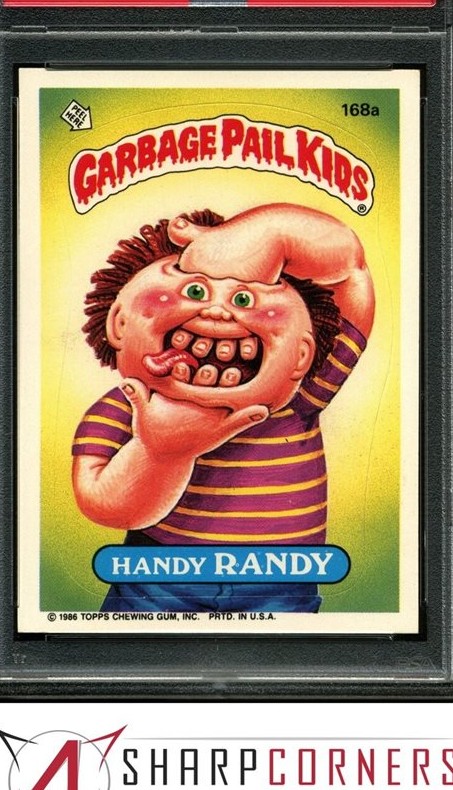 1986 Topps Garbage Pail Kids Series 5 "Age Pail" Back #168a Handy Randy front