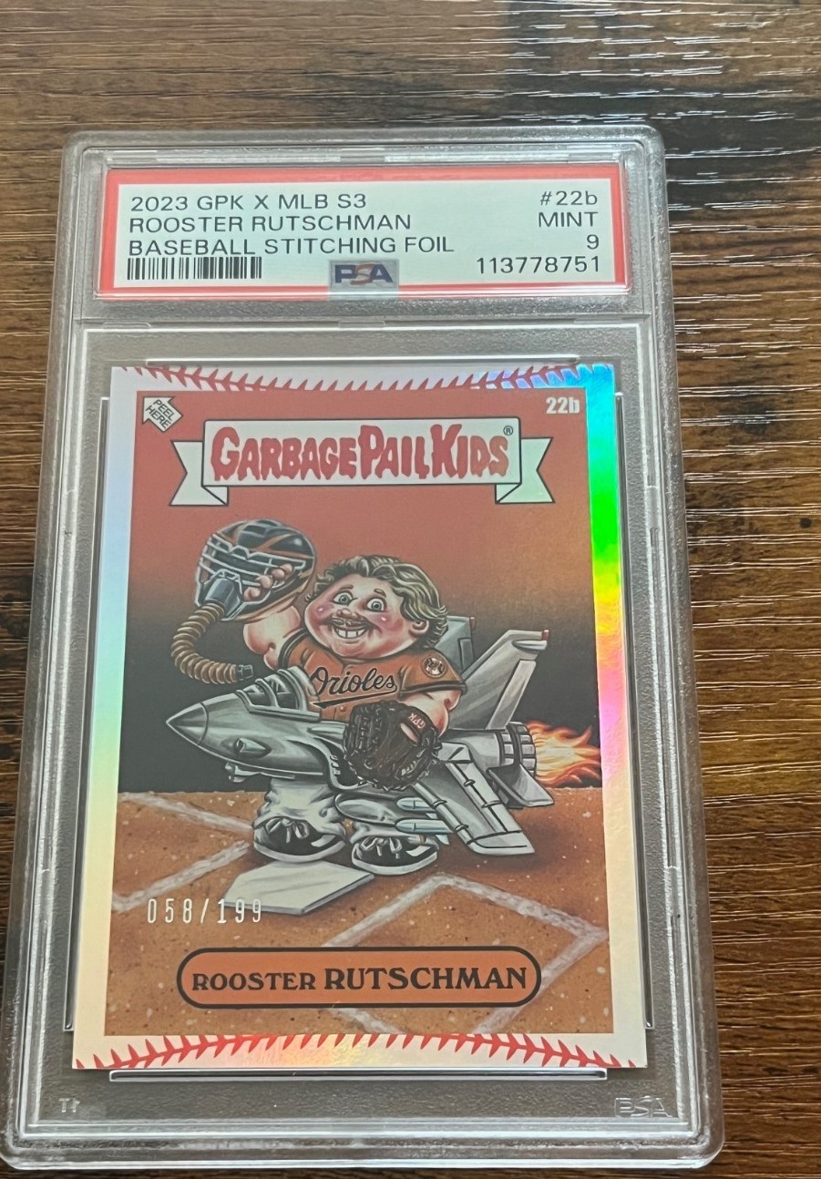 2023 Topps Topps Garbage Pail Kids X Mlb Series 3 Baseball Stitching Foil #22b Rooster Rutschman front