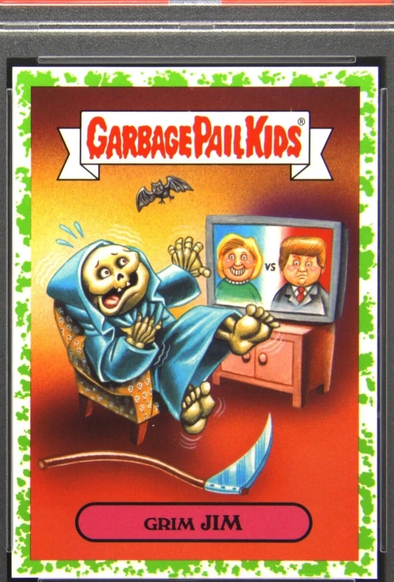 2017 Topps Garbage Pail Kids Adam-Geddon Series 1 Nuclear Sticker Puke #1a Grim Jim front