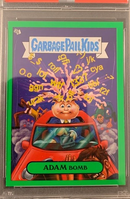 2011 Topps Garbage Pail Kids Flashback Adam Mania Stickers Green #4 Adam Bomb front