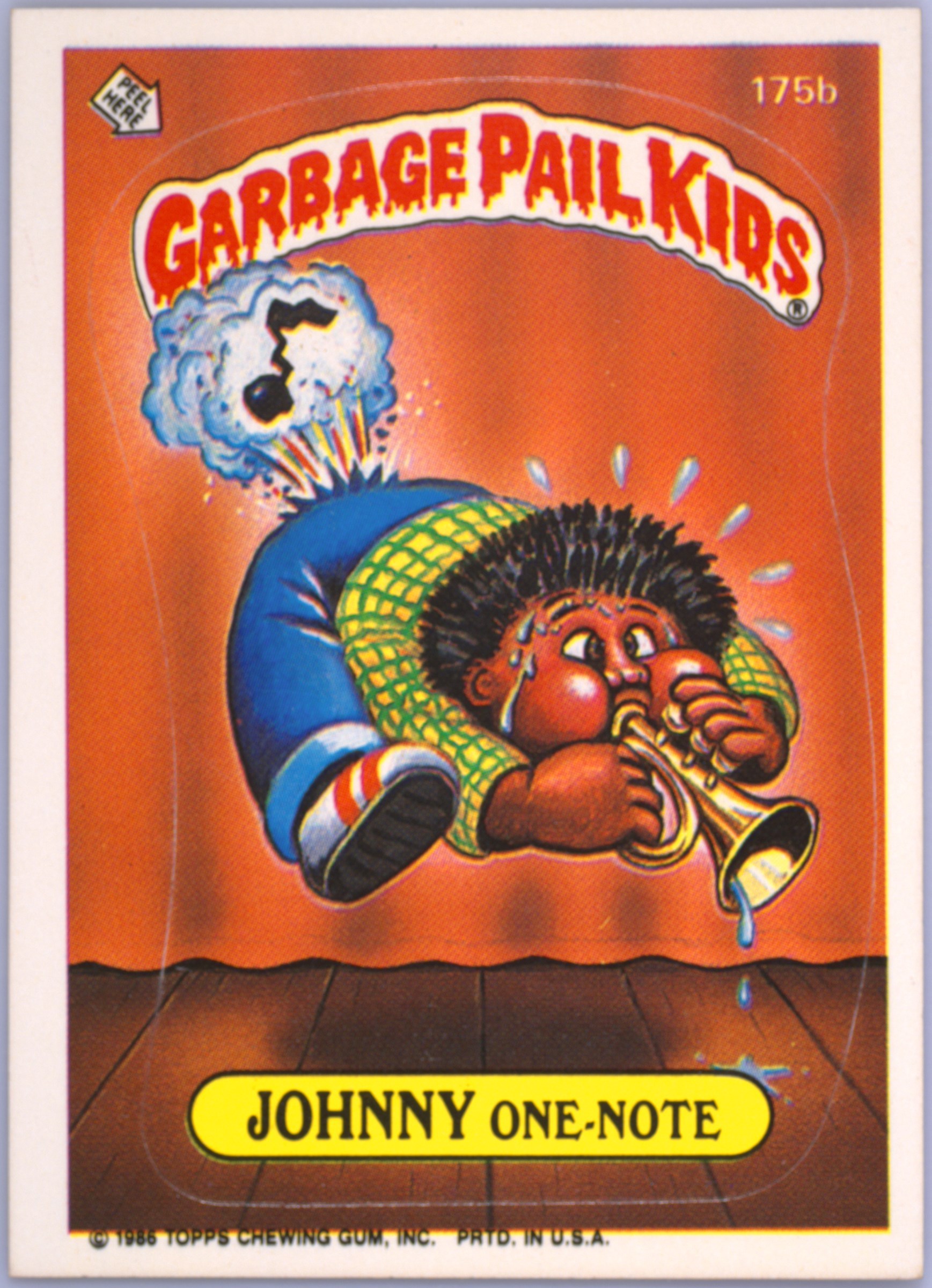 1986 Topps Garbage Pail Kids Series 5 Face Section Back #175b Johnny One-Note front