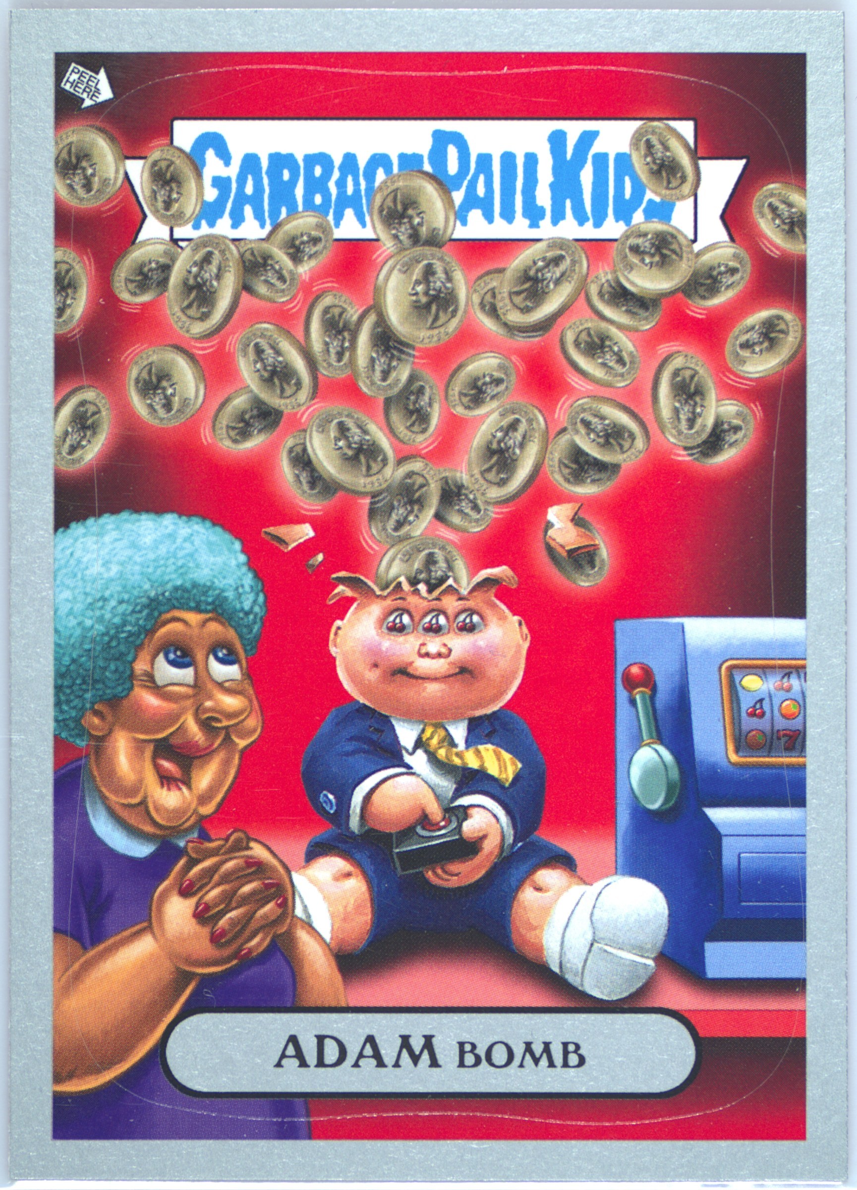 2011 Topps Garbage Pail Kids Flashback Adam Mania Stickers Silver #3 Adam Bomb front