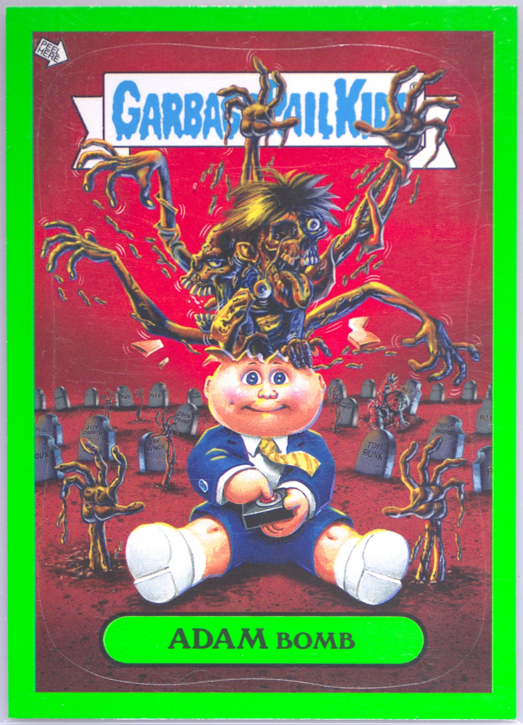 2011 Topps Garbage Pail Kids Flashback Adam Mania Stickers Green #8 Adam Bomb front